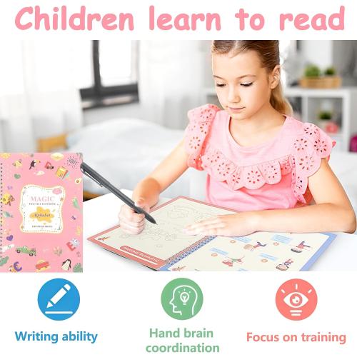 YAMMI Reusable Large Grooved Handwriting Practice Books for Kids, 10.3in×7.3in Magic Practice Copybook, Handwriting Practice Workbook, Copy Books for Preschool Kids Age 3-8