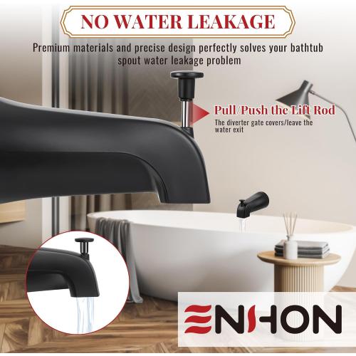 Tub Spout with Lift Rod Diverter for 1/2 Copper Pipe, Matte Black, 1