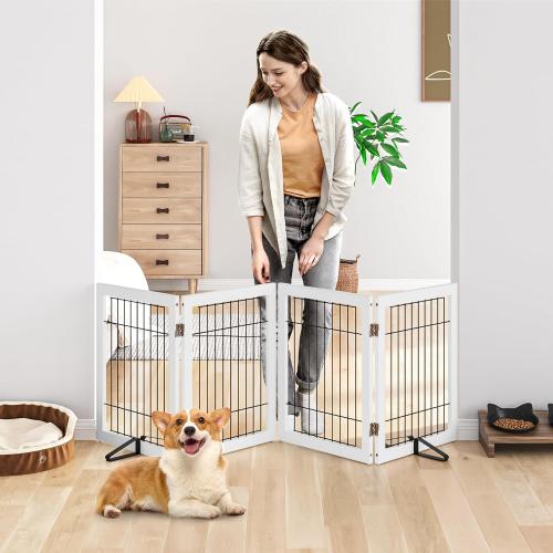 Size 24 Color White Dog Gate Indoor, Metal Dog Gates for Doorways House, 24-Inch Freestanding Pet Gates for Dogs, Puppy Fence (4 Panel, White)