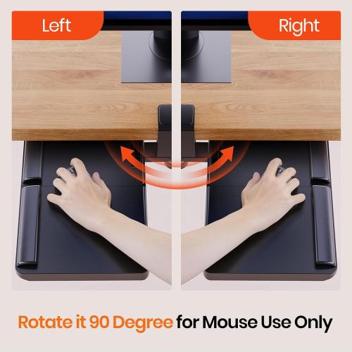 BLACK Klearlook Keyboard Tray Under Desk with 360° Rotation, Ergonomic Computer Keyboard & Mouse Tray 25W×11.02D Sit Stand Desk Keyboard Holder w/Wrist Rest & Storage Drawer (Height is not Adjustable)