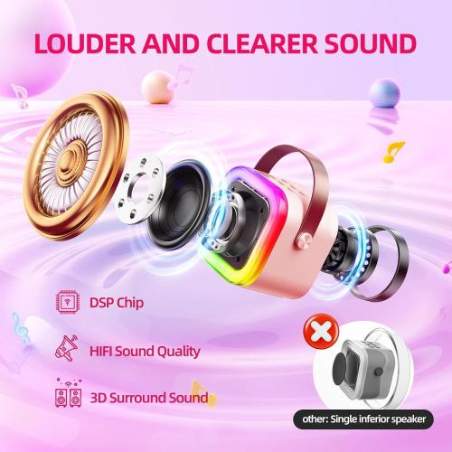 Kinglucky Mini Karaoke Machine for Kids, Top Birthday Gift Pick for Girls Ages 3, 4, 5, 6, 7, 8, 9, 10, 11, 12 Years Old, Kids' Personal Video Players Accessories with 2 Mics Valentines Day Gifts Pink