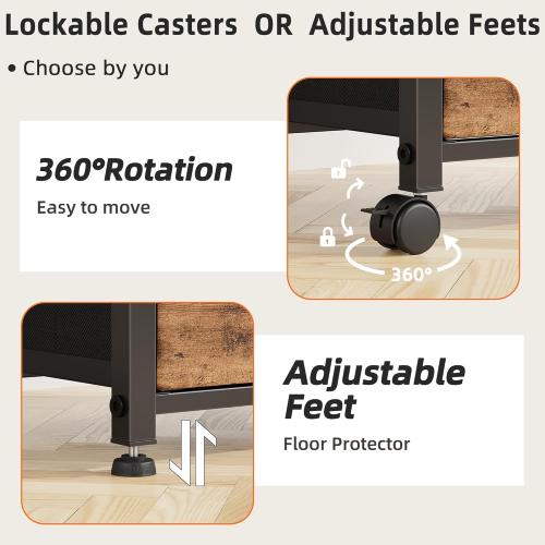 GYIIYUO 2 Drawer File Cabinet with 24'' Extended Desktop, Mobile Filing Cabinet, Rolling File Cabinet with Side Bag, Fabric Drawer, Fits A4/Letter Size, Printer Stand Home Office, Light Brown