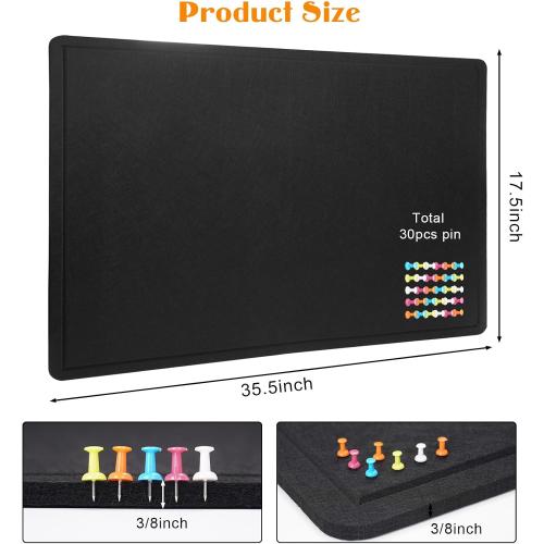Bulletin Board - 35 x 17.5 inches Decorative Felt Pin Board - Cork Board Alternative for Wall - Foldable Photo Board Self-Adhesive Prayer Board with 20 Pushpins - Black