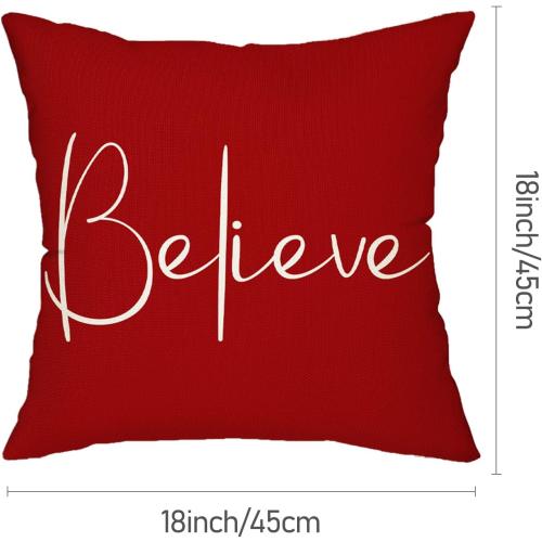 DFXSZ Christmas Throw Pillow Covers 20x20 Inch Set of 2 Merry Christmas Farmhouse Decorations Believe Holiday Decor Throw Cushion Case for Home Couch
