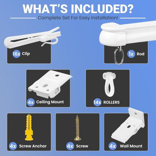 Adjustable Wall or Ceiling Mounted Curtain Track – No Cutting Needed & Extends 2.8 to 5.7 ft - Lightweight Aluminum Retractable Curtain Track System with Curtain Track Hooks & Rollers