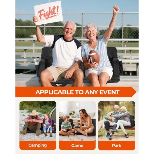 Sportneer Stadium Seats with Back Support: 2.5'' Thick Comfy Cushion 6 Adjustable Angle Bleacher Seat with Armrest - 2 Large Pockets, 2 Cup Holders Stadium Chair for Sport Events Concerts Parks