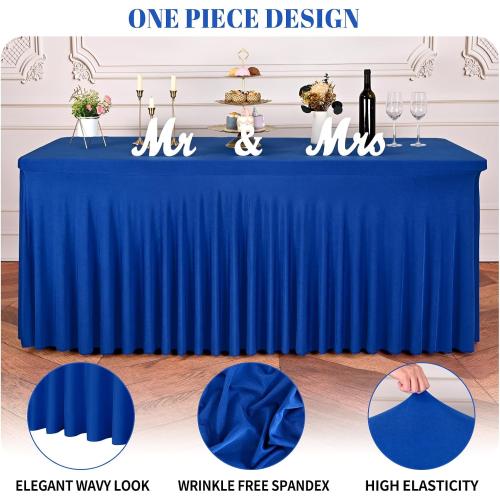 fani 2 Packs Royal Blue Stretch Table Skirts for 6 Foot Table | Spandex, Washable, Rectangle Tablecloths with Skirt, Wrinkle Resistant Fitted Tablecover, Wedding, Party, Banquet