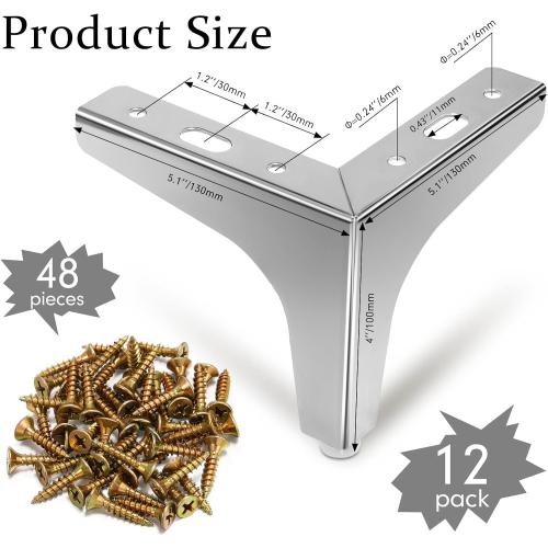 Chumia 12 Pieces 4 Inch Metal Triangle Furniture Legs Modern Style Dresser Sofa Feet DIY Replacement Legs for Chairs Table Cabinet Cupboard Sofa Couch Ottoman(Silver)