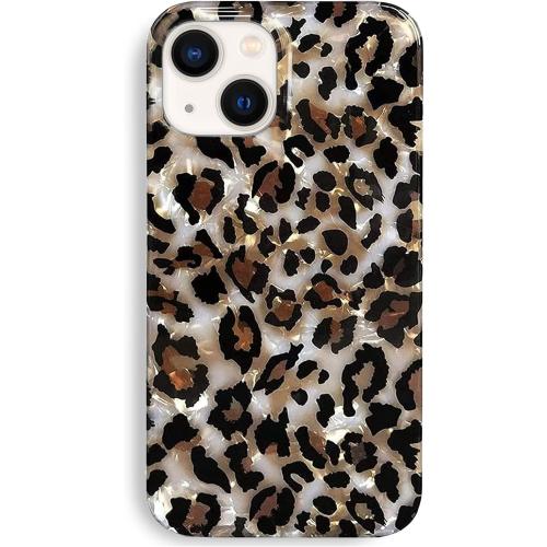 J.west Case Compatible with iPhone 14 Case,Luxury Sparkle Translucent Clear Vintage Leopard Print Soft Silicone Cover for Girls Women Protective Phone Case for iPhone 14 6.1 inch Cheetah