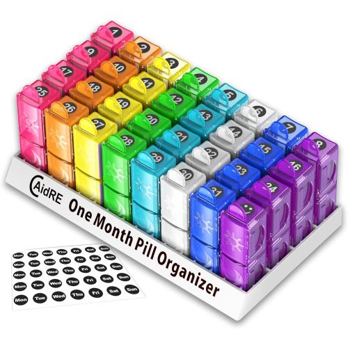 Monthly Pill Organizer, CAidRE 30 Day Pill Organizer 2 Times a Day, One Month Pill Box Organizer AM PM, Weekly Pill Holder for Fish Oil, Vitamins, Supplements
