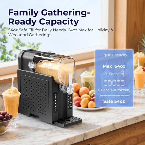Slushie Machine, No Ice Needed Slushy Maker for Home, Real-Time Temp Display, Frozen Drink Maker with 6 Preset Programs for Ice Cream, Frappés, Milk Shake and More, Black, 1 Pack 3Modes