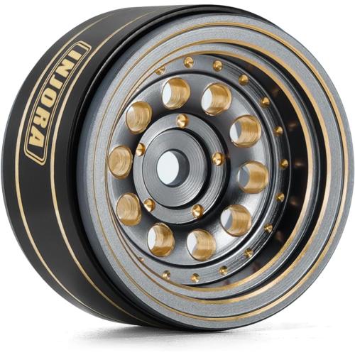Color Black and Grey INJORA 1.0 Beadlock Wheel Rims Black Coating Brass Rims for 1/24 1/18 RC Crawler Car Axial SCX24 AX24 TRX4M FCX24, 39g(Grey)