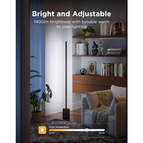 Govee Floor Lamp 3 Lite, Smart RGBIC LED Corner Lamp Compatible with Alexa, SmartThings, Matter, 1400lm Dimmable Color Changing Tall Standing Light with Music Sync for Living Room Bedroom Gaming Room
