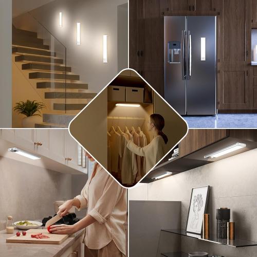 Under Cabinet Lights, 68-LED Rechargeable Battery Operated Motion Sensor Lights Indoor, 1800mAh Magnetic Dimmable Closet Lights, 3 Color Wireless Under Counter Night Lights for Kitchen Stair, 3 Packs