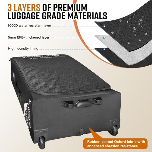 RAYMACE Padded Stroller Travel Bag for Airplane with Wheels | Fits to UPPAbaby Vista V2 V3, Cruz V2 V3,Travel Safe Protection Storage Bag, Patterned Design, Black