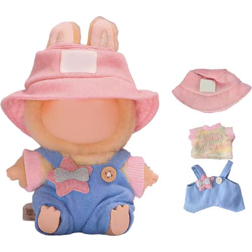 17cm Doll Clothes Outfits - Cozy Knit Top & Beanie Hat for 6.7 Inch Collectible Dolls (Blue Overalls)