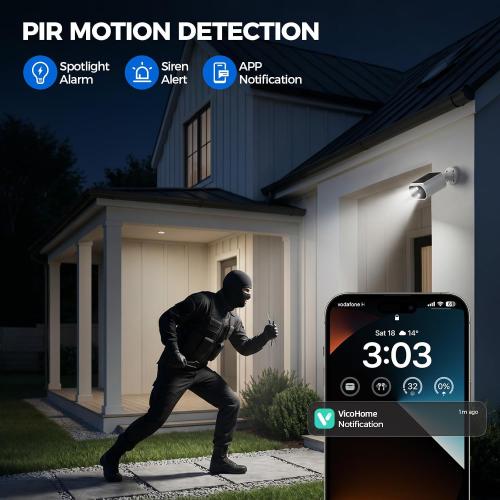AlkiVision Solar Security Cameras Wireless Outdoor - 2K Night Color Vision Cameras for Home Security, AI Motion Detection, 360° View, Spotlight, 2-Way Audio, Siren, IP67 Waterproof, SD/Cloud Storage