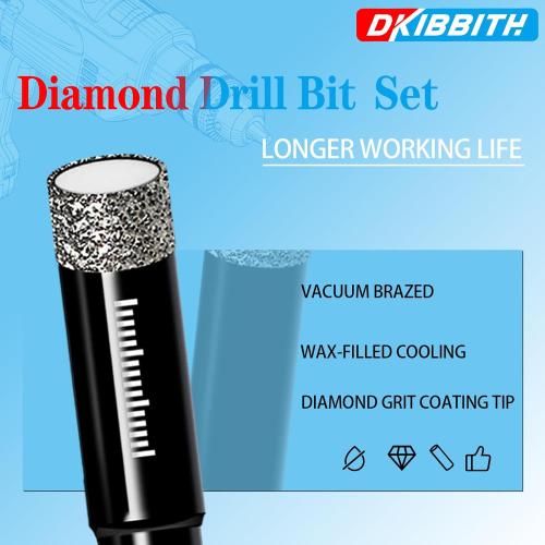 Dry Diamond Drill Bits Set, 5 Pcs Tile Drill Bits for Porcelain, Ceramic, Granite, Marble, Stone, Glass Hard Materials, Round Shank 1/4, 5/16, 3/8, 1/2 Drill Bits, with Storage Case