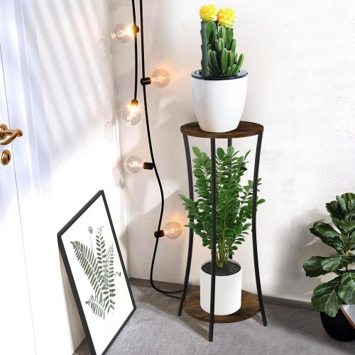 YINMIT Plant Stand Indoor,2 Tier Round Potted Holder Rack,Flower Pot Stand Shelf,Round Supports Rack,Corner Plant Shelf for Balcony Garden Patio Living Room,Brown