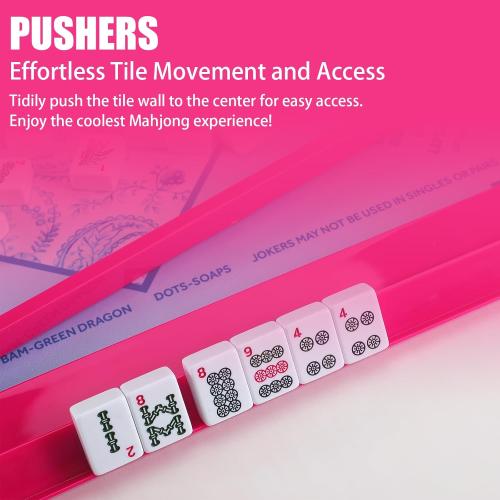 LaRandom 4 Pcs 18.7 Inch Hot Pink Acrylic Mahjong Tile Racks with Pushers for Game Night American Mahjong Racks Tile Set for Mah Jong Lovers and Beginners