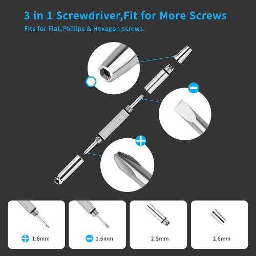 Blue Upgrade Version Magnetic Eye Glass Repairing Kit, Eyeglass Repair Tool Kit with Compact Screw Box Include Nose Pads, Precision Screwdriver Set, Screws, Tweezer for Eyeglass, Sunglass, Spectacles Watch