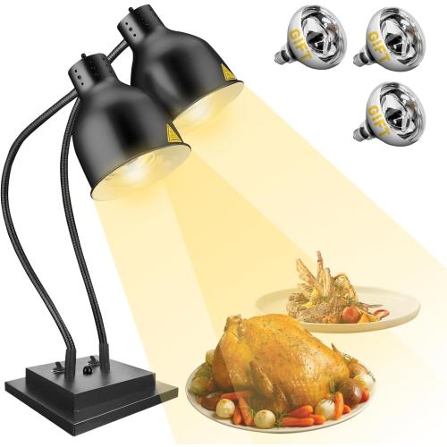 Food Heat Lamp,Commercial Food Warmer Lamp,Portable Electric Heat Lamp for Food,Dual Head Food Warming Light for Catering Food Service Restaurant Buffet Kitchen with Extra Bulb