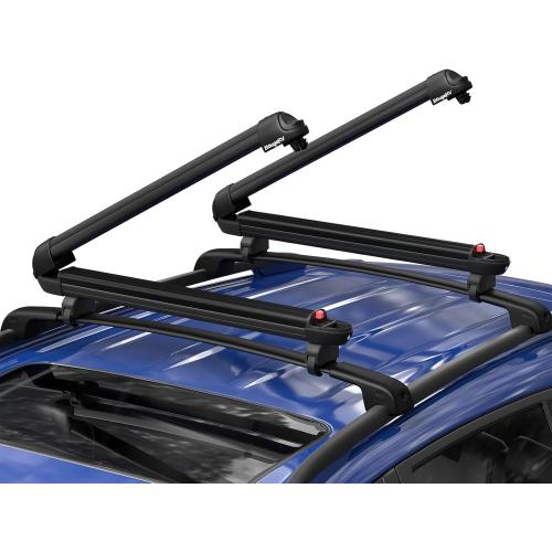 BougeRV Lockable Ski & Snowboard Racks, Extension with Sliding Feature, 28'' Fits 6 Pairs Skis or 4 Snowboards, Crab Mounting System Fits for Square/Round/Aero/Oval Cross Bars
