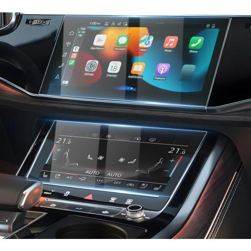 Karltys 2 Pack Screen Protector for 2020-2025 Audi Q7 Q8 10.1-Inch Upper   8.6-Inch Lower Screen, 9H Tempered Glass Screen Protector for Audi Q7 Accessories, Car Radio Screen Cover Anti Fingerprint