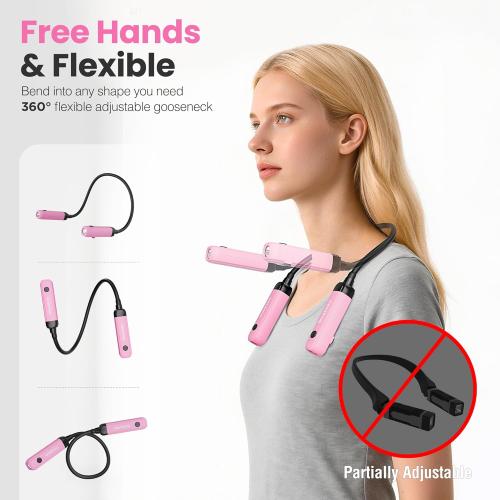 WORKPRO Rechargeable Neck Light for Hands-Free Lighting, 3 Brightness Levels 300 Lumens Neck Light, Bendable Silicone Arm, Great for Mechanics, Reading, Camping, DIY Projects, Crafting, Pink Ribbon