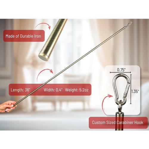 (2 Pack) Light Bronze Iron Curtain Pull Wand - Drapery Pull Rod - Versatile Curtain Wand - Metal Drapery Wand (36in AB 2pk)