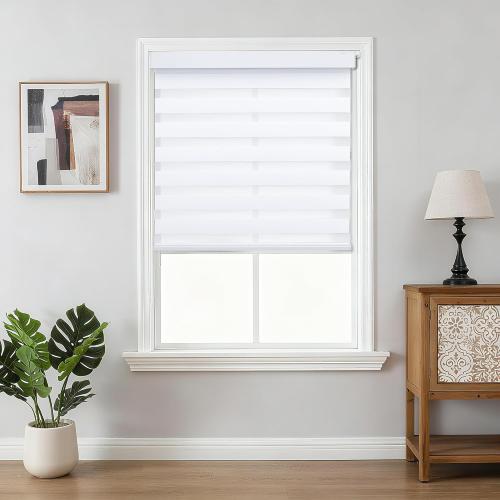 Joydeco No Drill Zebra Blinds for Windows, Cordless Day & Night Dual Sheer Roller Shades, Easy Installation, Free-Stop Lift System, Light Filtering Privacy Blinds for Home(White,51 W x 75 H)