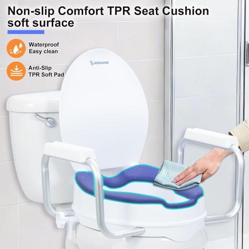 Raised Toilet Seat with Handles, Add 5 inch, Fits Round Toilet | With Cushioned|300 lbs|Includes lid|Adjustable Width|Blue color|for bathroom use