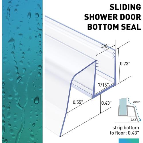 Sliding Shower Door Bottom Seal, 2 PCS 3/8 x 36 Sliding Shower Door Sweep for 3/8Inch Glass, Frameless Glass Door Seal Strip Stop Shower Leaks and Create a Water Barrier