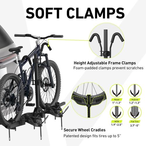 Black Vibrelli Hitch Bike Rack - 2 Ebike Rack - Fits Fat Tire, Mountain Bike, Electric Bikes, Road - 65lbs per Bike - Patented Anti-Wobble - Cars & SUV - Tilting Folding Platform Car Racks, 2-Inch Receiver