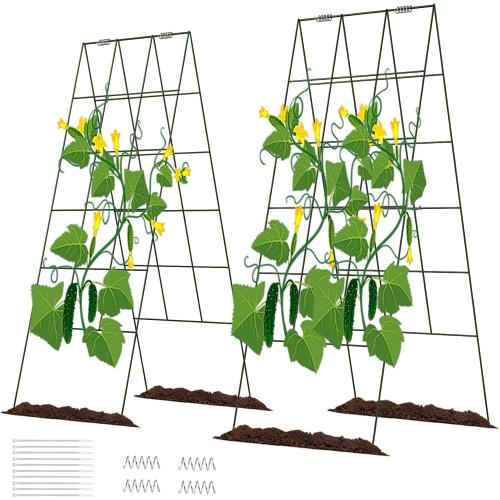 Green 48h x 18w DOEWORKS Cucumber Trellis, 48 High Foldable A Frame Garden Trellis, 2 Pack, Plant Support for Climbing Cucumber, Beans, Tomatoes, Flowers, Green