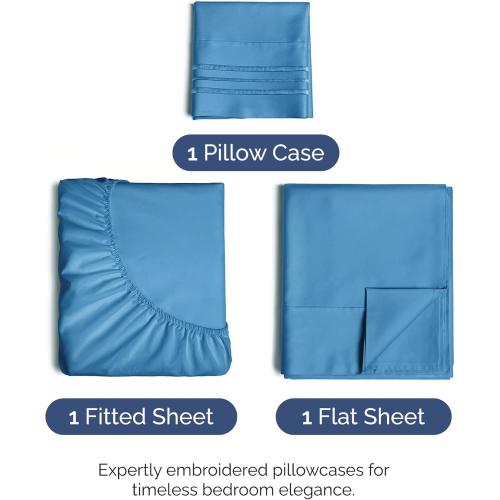 Twin XL Size 3 Piece Sheet Set - Comfy Breathable & Cooling Bed Sheets Set - Hotel Luxury Bedding for Women, Men, Kids, Teens, Boys & Girls - Deep Pockets, Soft, Wrinkle Free - Oeko-Tex - Denim Blue