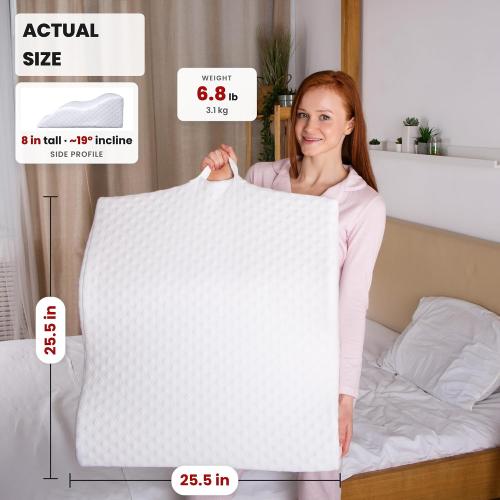 Aeris Wedge Pillow for Sleeping, Acid Reflux, and Snoring - Memory Foam Bed Wedge, 19-Degree Incline - Post-Surgery Recovery, Reading, Leg Elevation - Machine-Washable Cover