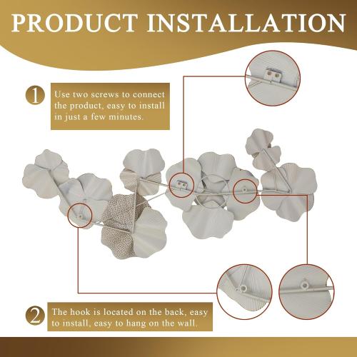 White Gold Abstract Wall Decor - Modern Metal Wall Sculptures, Large 3D Vertical 49*25 Flower Wall Decor for Living Room, Dining Room, Bedroom