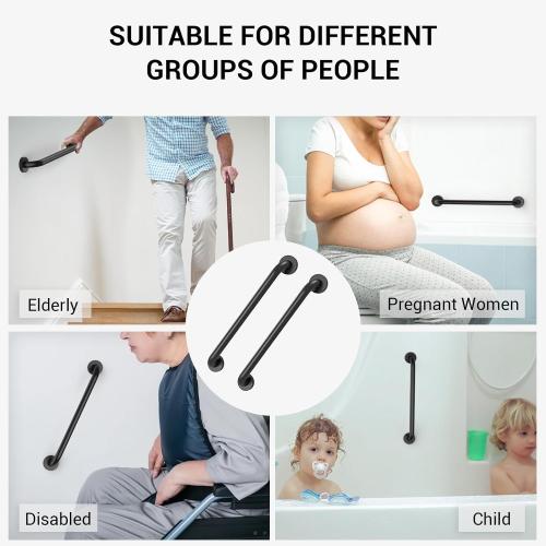 16 Inch Grab Bars for Wall Black, Safety Shower Grab Bars for Seniors Elderly Handicapped, Handicap Grab Bars for Shower with Concealed Screws, Tesuchan
