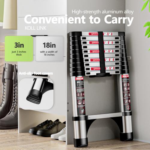 Telescoping Ladder,14.5 FT Aluminum Lightweight Extension Ladder with 2 Triangle Stabilizers, Heavy Duty 330lbs Max Capacity