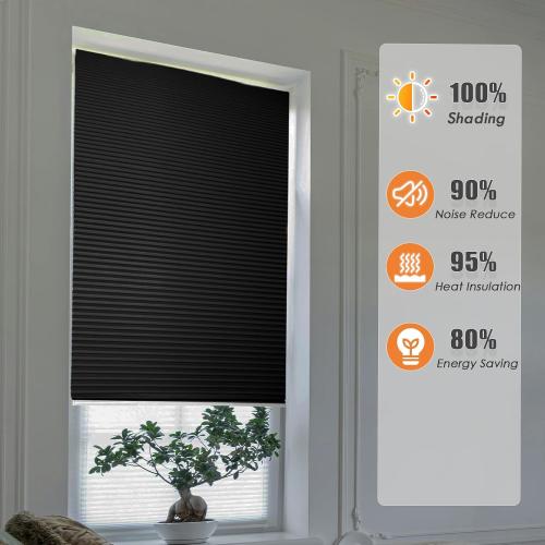 Cordless Cellular Blinds Shades Easy Cut Adjust Size Cordless No Drilling Honeycomb Window Blinds for Home Kitchen Office, Easy to Install No Tool Need Black Blackout