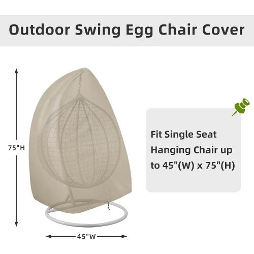 Easy-Going Patio Hanging Egg Chair Cover, UV Resistant Waterproof Outdoor Single Seat Swing Chair Cover with Zipper, Camel