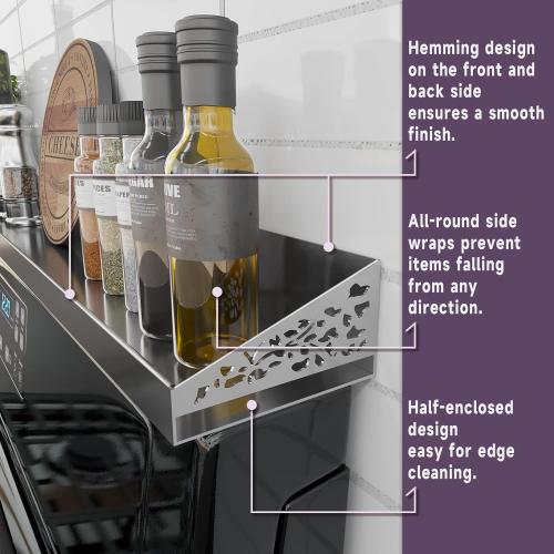 STUTOV 30 Magnetic Stove Top Shelf – Stainless Steel Spice Rack and Seasoning Organizer – Kitchen Shelf for Back of Stove – Over Stove Rack and Storage Organizer