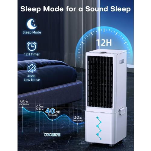 Windowless Air Conditioner w/4 Modes& 3 Speeds, Waterless Alert, 2.4-Gal Tank for 20H Cooling, 12H Timer, 2 Ice Pack,Remote, 70° Auto Swing Evaporative Air Cooler, Portable AC Unit for Bedroom