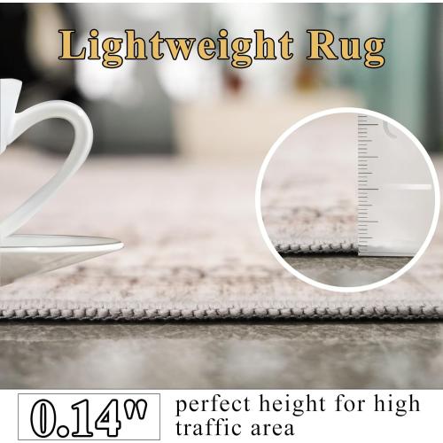 Area Rugs with Living Room：Machine Washable Rug - Soft Carpet for Bedroom - Waterproof Stain Resistant Vintage Distressed Area Rug Beige