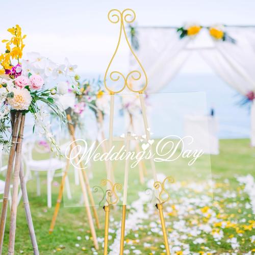 HAITRAL Gold Easel Stand for Sign,Adjustable Display Easel Stand with Chain Support,Heavy Duty Metal Easel for Wedding Sign,Art,Pictures,Paintings, 55 H Welcome Poster Stand Sign Holder Floor Décor