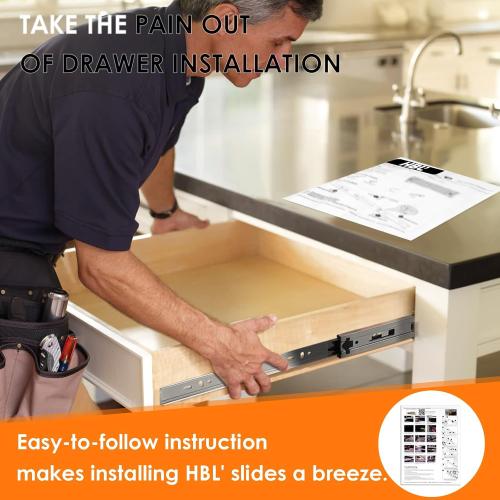 10 Pairs | Soft Close Drawer Slides 22 inch, HBL’ Heavy Duty Cabinet Drawer Slides Replacement - Ball Bearing Full Extension, 200 LB Capacity, Made of Cold-Rolled Steel, Rust-Resistant & Long-Lasting.