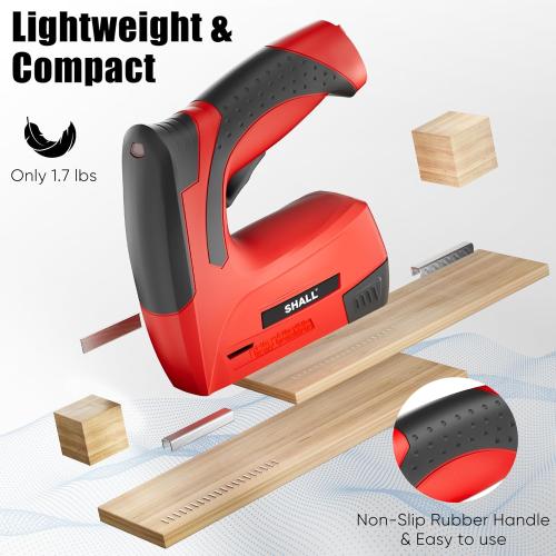 SHALL Electric Staple Gun, 3 in 1 Cordless Upholstery Stapler Nail Gun for Wood, 4V Rechargeable Brad Nailer Kit w/ 2500 Staples Nails, Staple Remover & Fast Charger for Crafts, DIY, Decoration