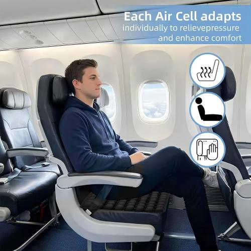 Travel Cushion - 3D Inflatable Pressure Relief Airplane Seat Cushion for Long Flights, Sciatica & Tailbone Pain Relief, Portable Foldable for Car, Office, Wheelchair