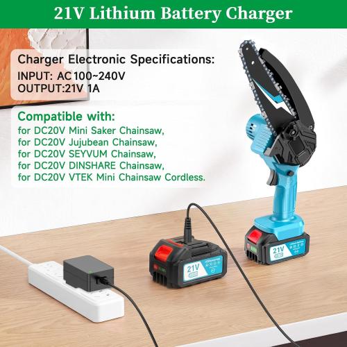 21V Lithium Battery Charger, for 20V 21V Power Tools - Compatible with Leaf Blower, Mini Chainsaw, Hand Drills, Electric Wrenches, Screwdrivers - Fast Charging & Overload Protection.